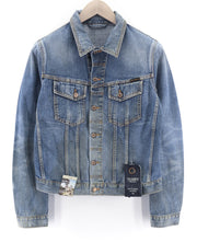 NUDIE Terry Natural Worn Mens Jacket M Aged Look Blue Faded Button Closure PL