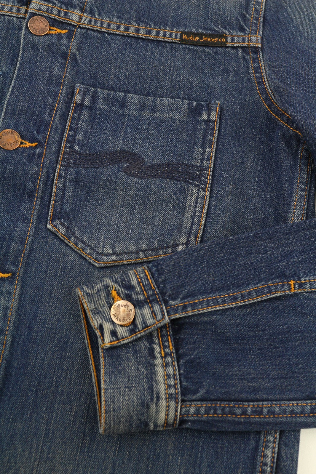 NUDIE Ronny Worn Authentic Mens Jacket XS Blue Worker Unlined Button Closure