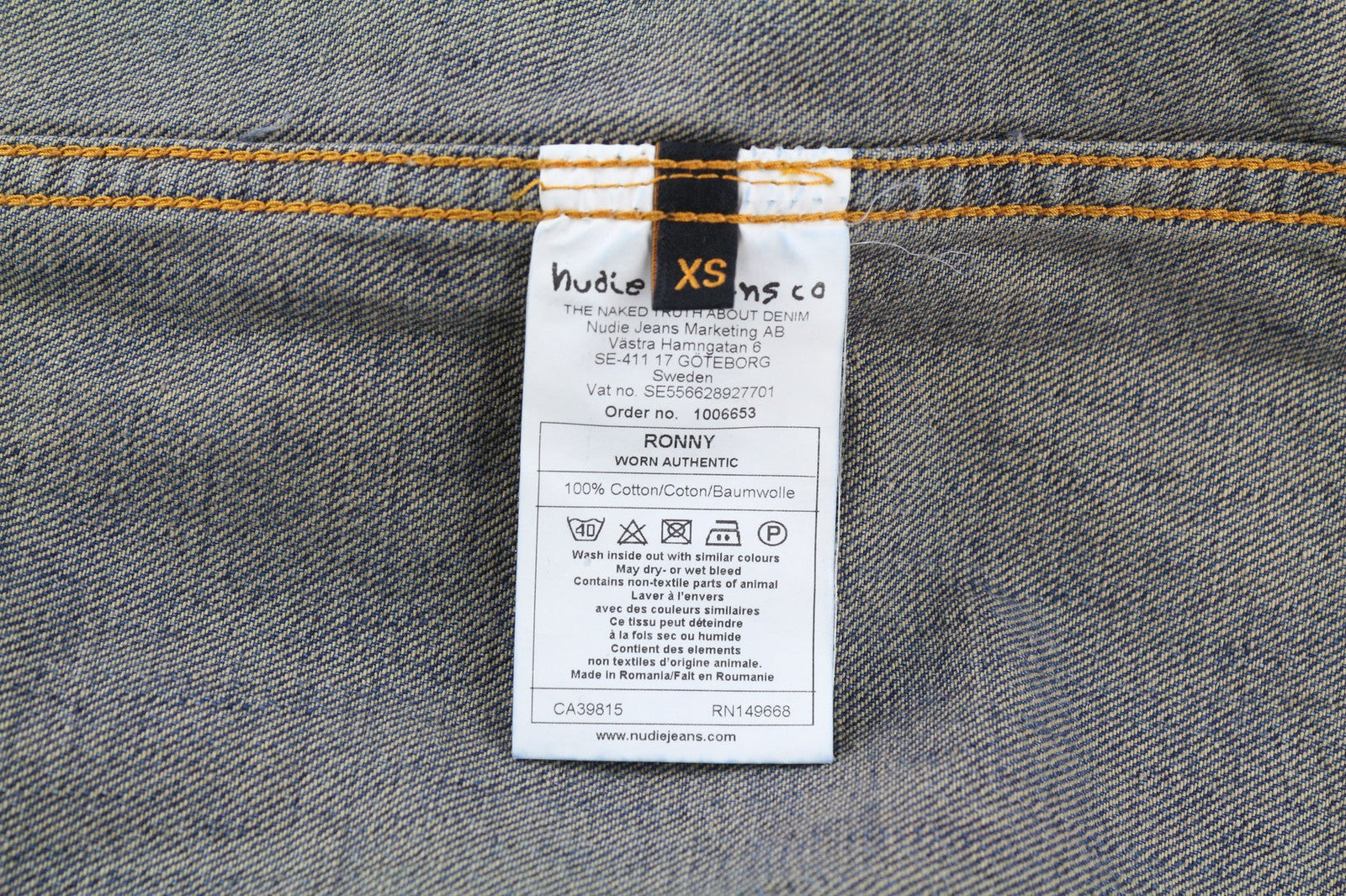 NUDIE Ronny Worn Authentic Mens Jacket XS Blue Worker Unlined Button Closure