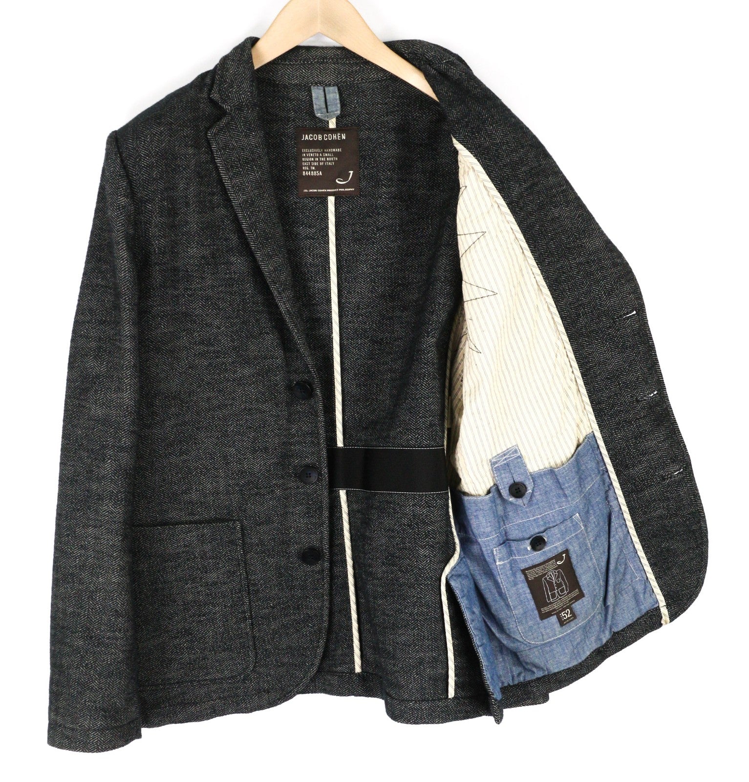 JACOB COHEN J521 Mens Blazer 52 Dark Grey Cotton Wool  Patterned Unlined