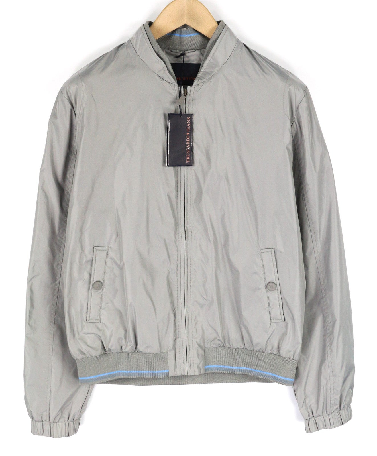 TRUSSARDI JEANS Mens Jacket 52 Grey Lightweight Zip Bomber Long Sleeve