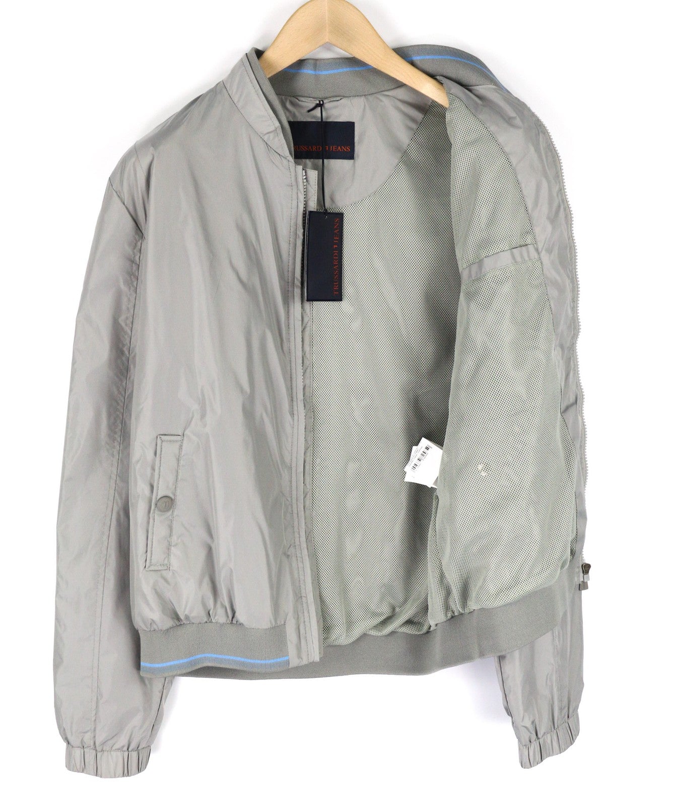 TRUSSARDI JEANS Mens Jacket 52 Grey Lightweight Zip Bomber Long Sleeve