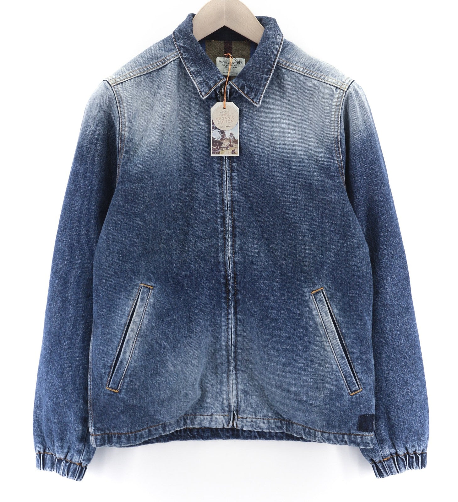 NUDIE Torkel Vintage Blue Mens Jacket XS Wool Lining PL Neck Pockets Faded