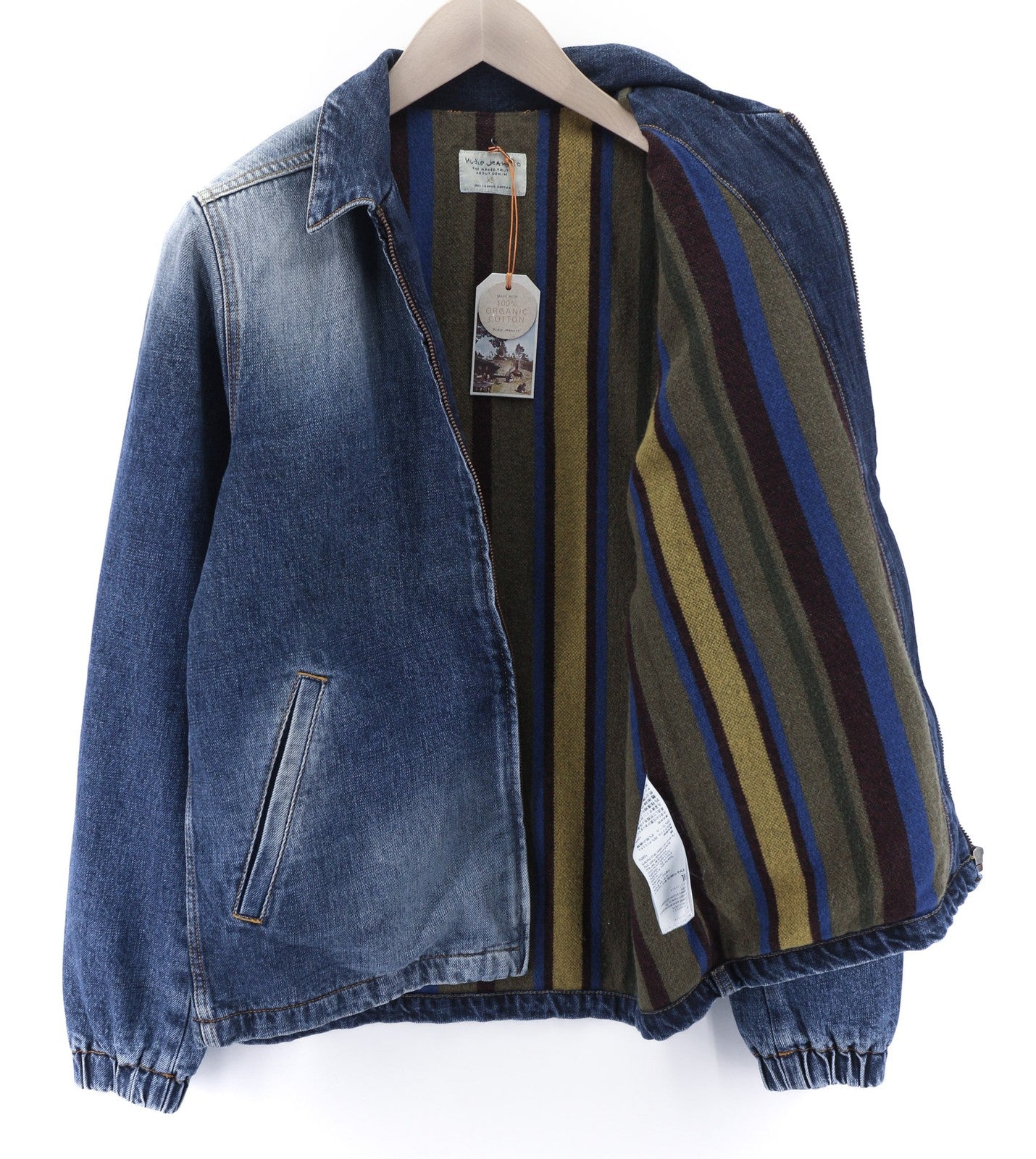 NUDIE Torkel Vintage Blue Mens Jacket XS Wool Lining PL Neck Pockets Faded