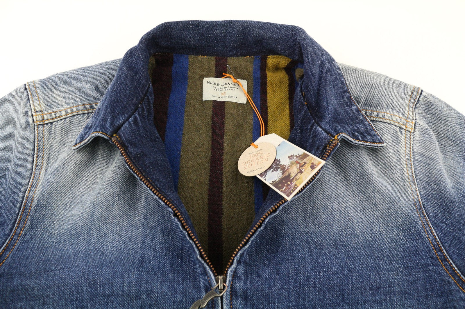 NUDIE Torkel Vintage Blue Mens Jacket XS Wool Lining PL Neck Pockets Faded