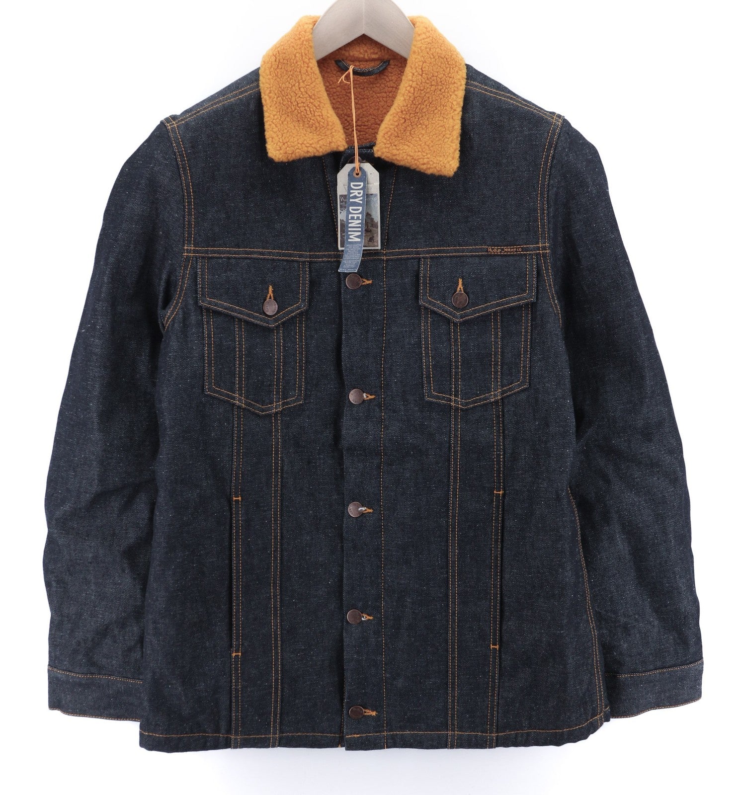 NUDIE Helmut Orange Pile  Mens Jacket M Sherpa Inside Dark Blue PL