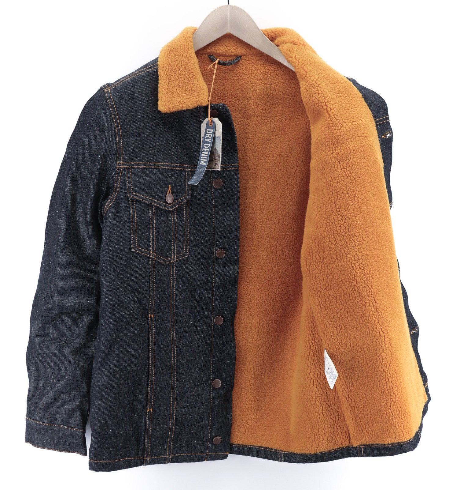 NUDIE Helmut Orange Pile  Mens Jacket M Sherpa Inside Dark Blue PL