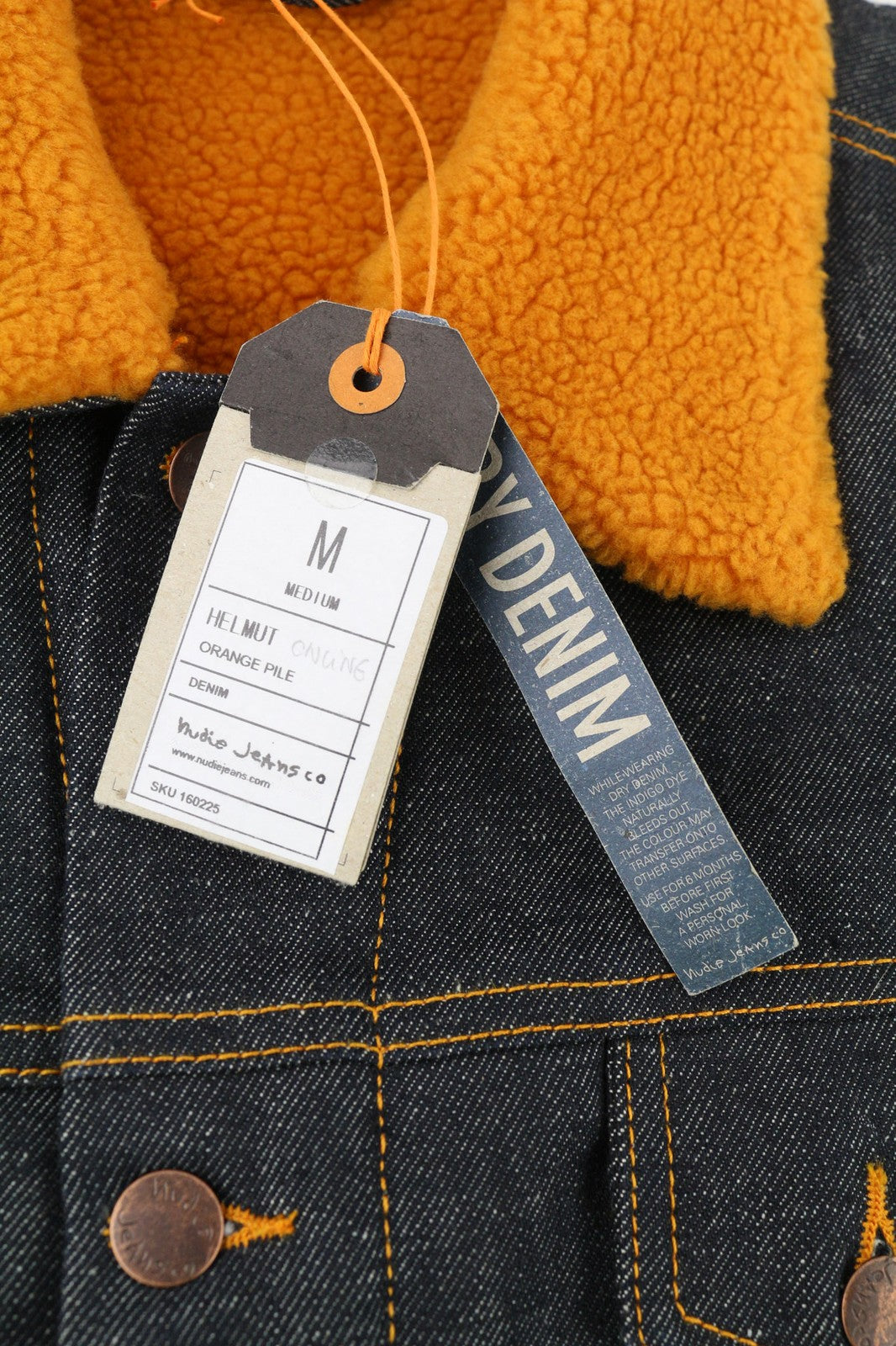 NUDIE Helmut Orange Pile  Mens Jacket M Sherpa Inside Dark Blue PL