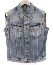 NUDIE Willy Shimmering Indigo Mens Waistcoat M Sleeveless  Distressed