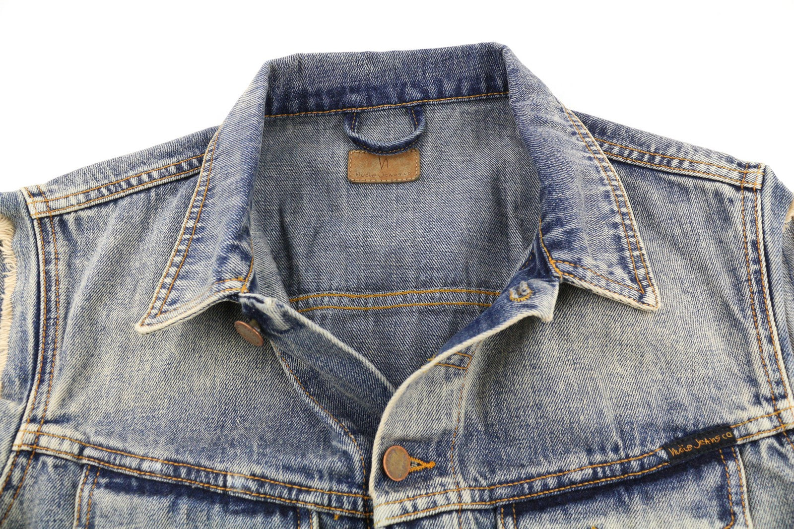 NUDIE Willy Shimmering Indigo Mens Waistcoat M Sleeveless  Distressed