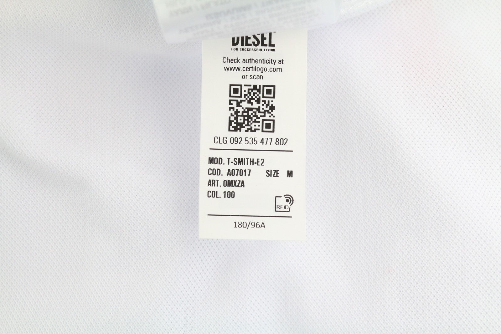 DIESEL T-Smith-E2 Mens T-Shirt M Short Sleeve Polo Neck Patterned White RRP€110