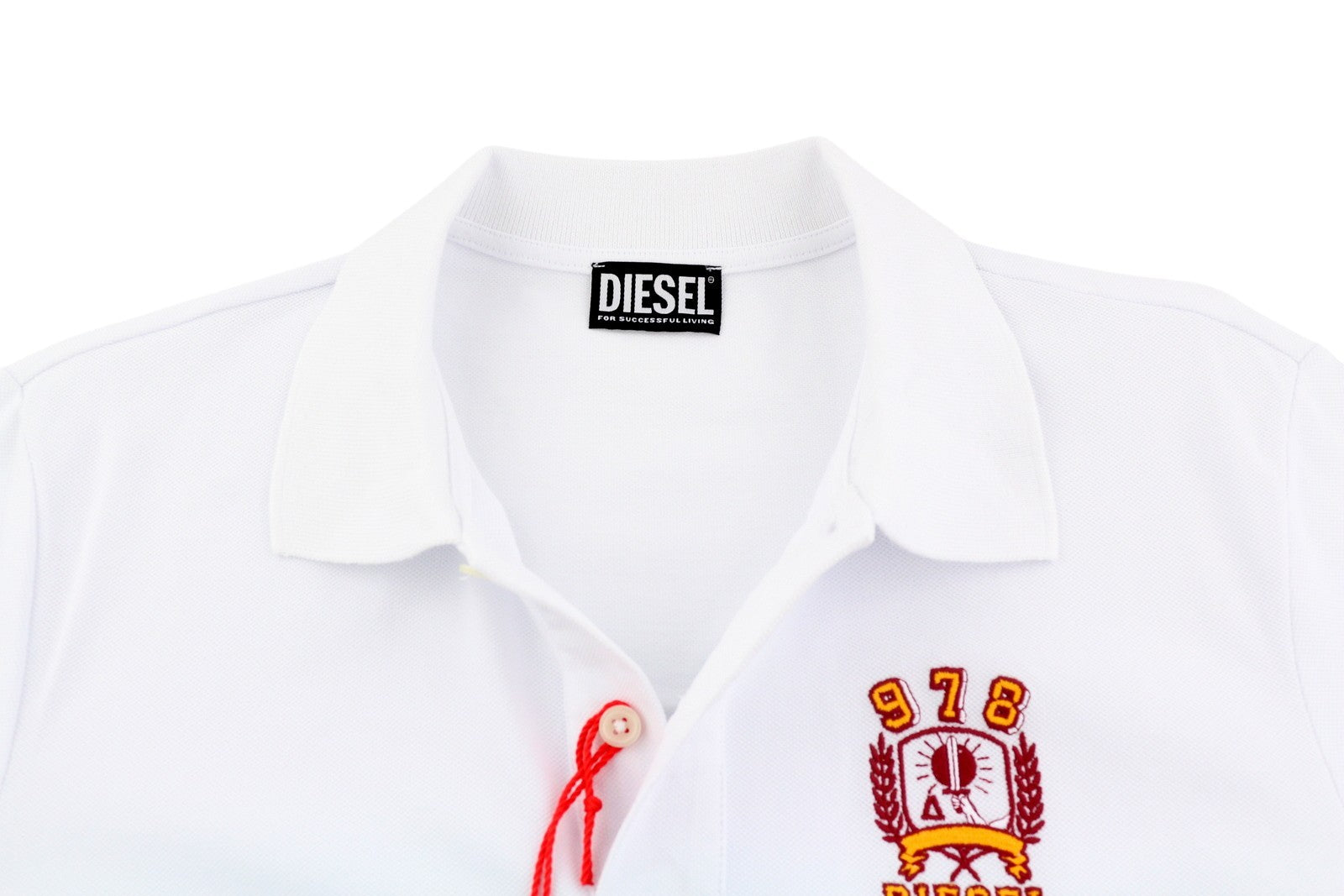 DIESEL T-Smith-E2 Mens T-Shirt M Short Sleeve Polo Neck Patterned White RRP€110