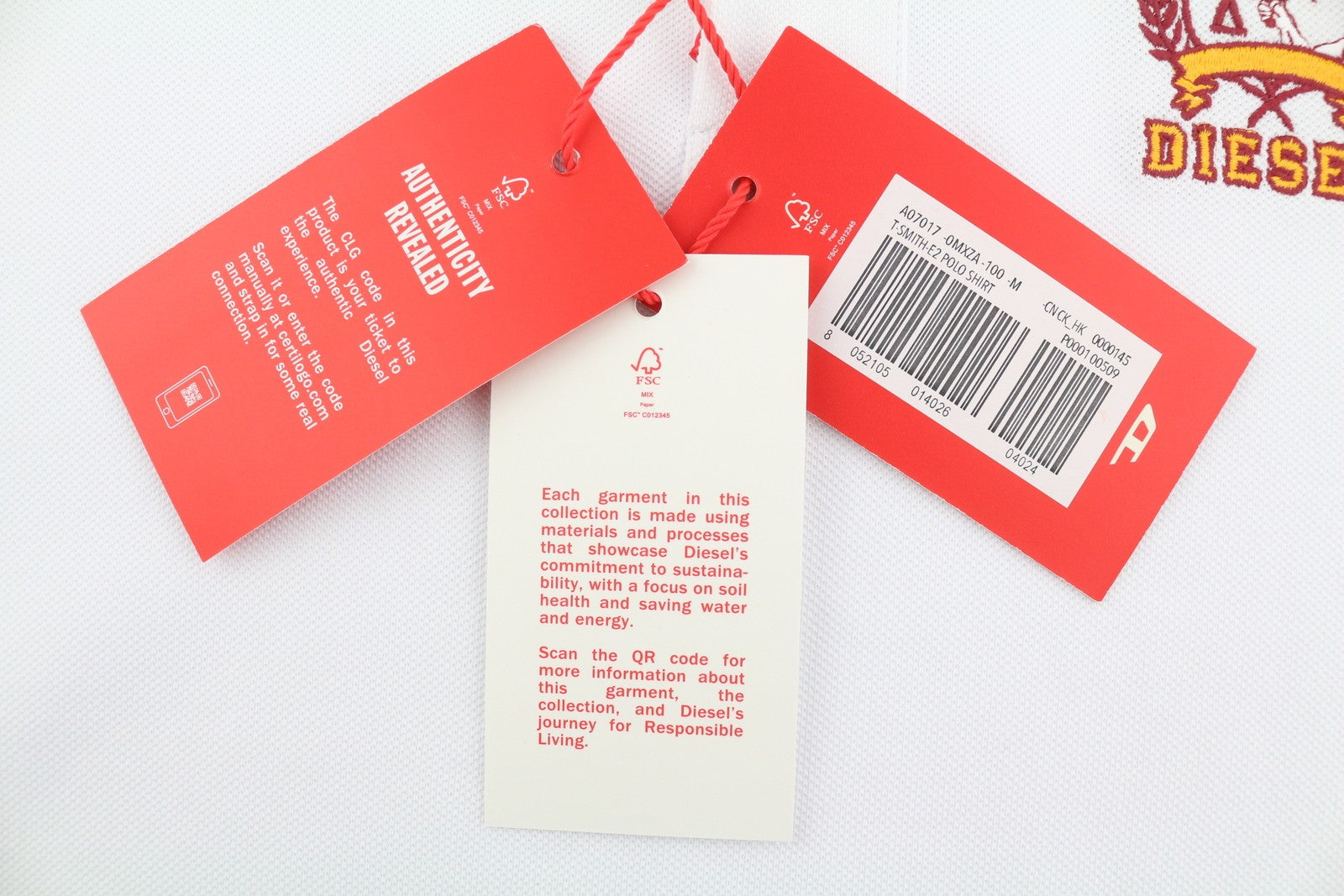 DIESEL T-Smith-E2 Mens T-Shirt M Short Sleeve Polo Neck Patterned White RRP€110