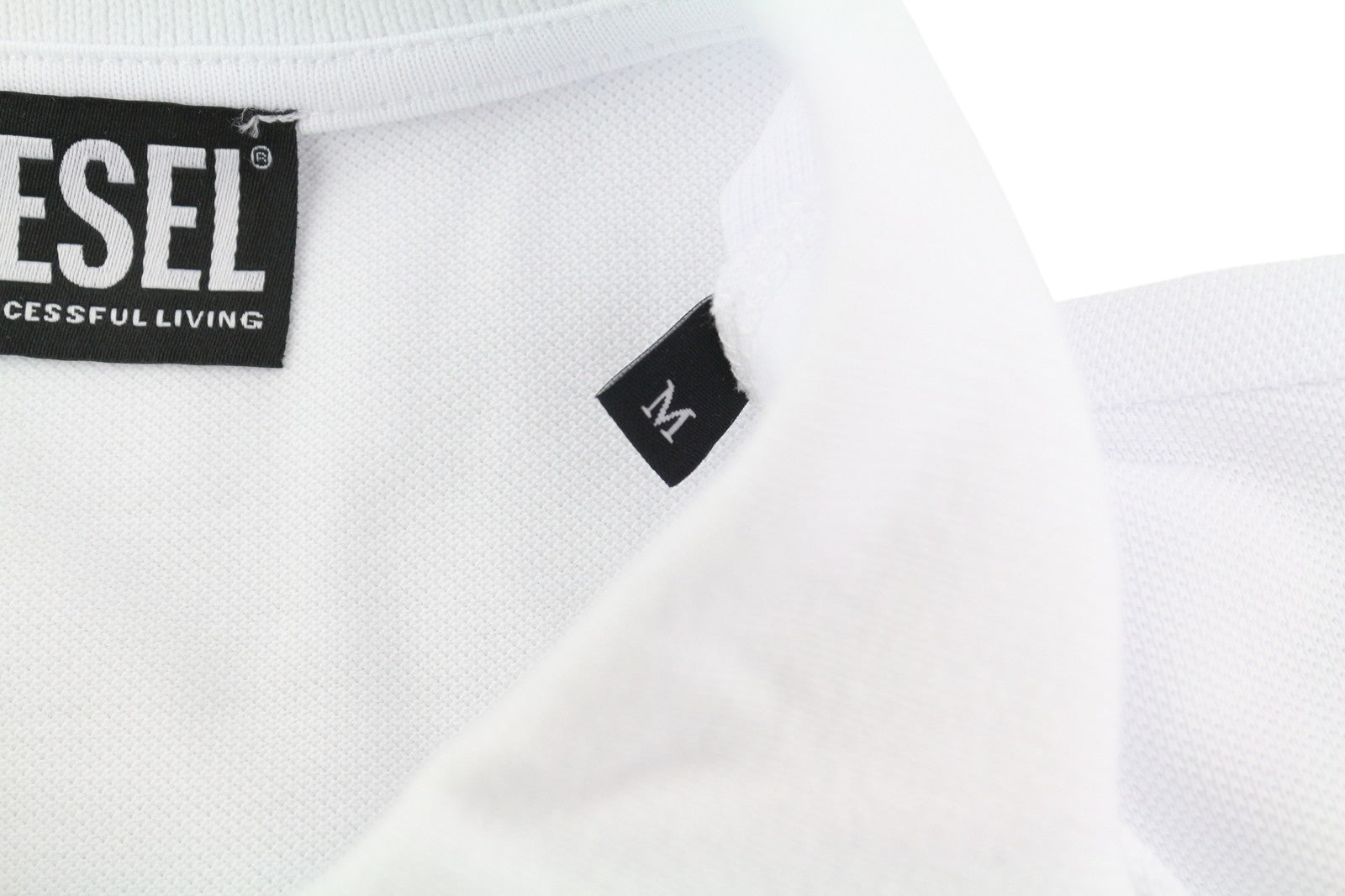 DIESEL T-Smith-E2 Mens T-Shirt M Short Sleeve Polo Neck Patterned White RRP€110