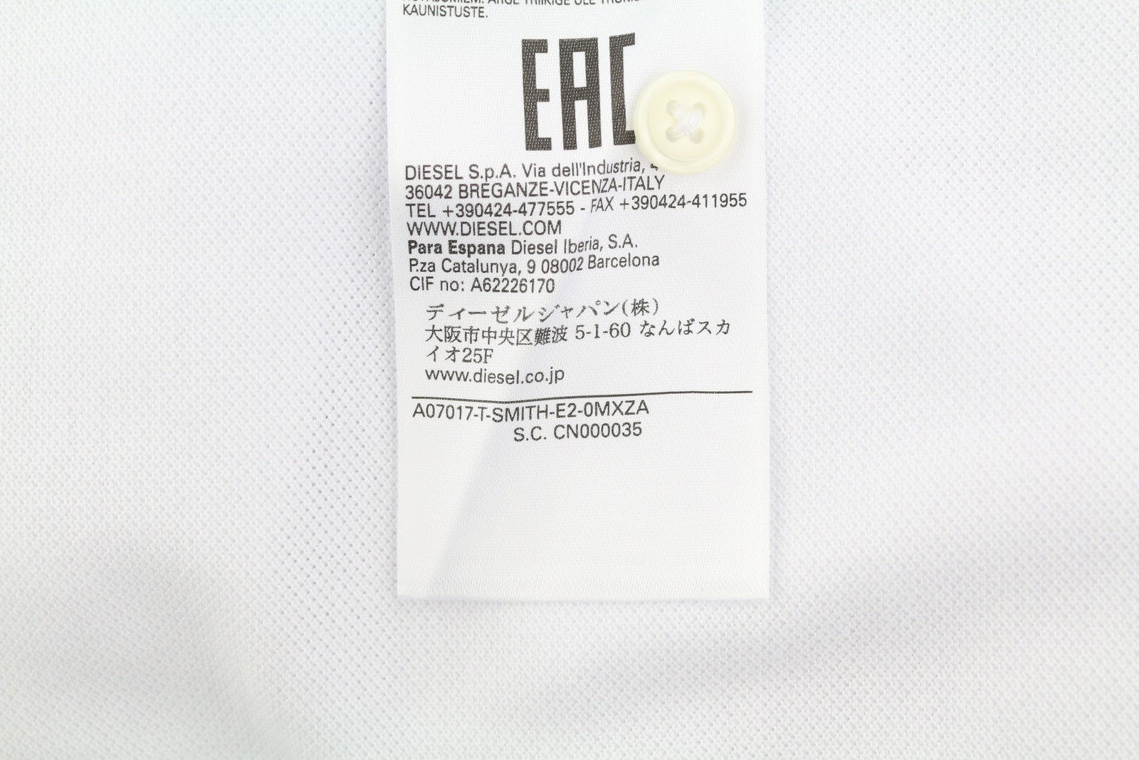 DIESEL T-Smith-E2 Mens T-Shirt M Short Sleeve Polo Neck Patterned White RRP€110