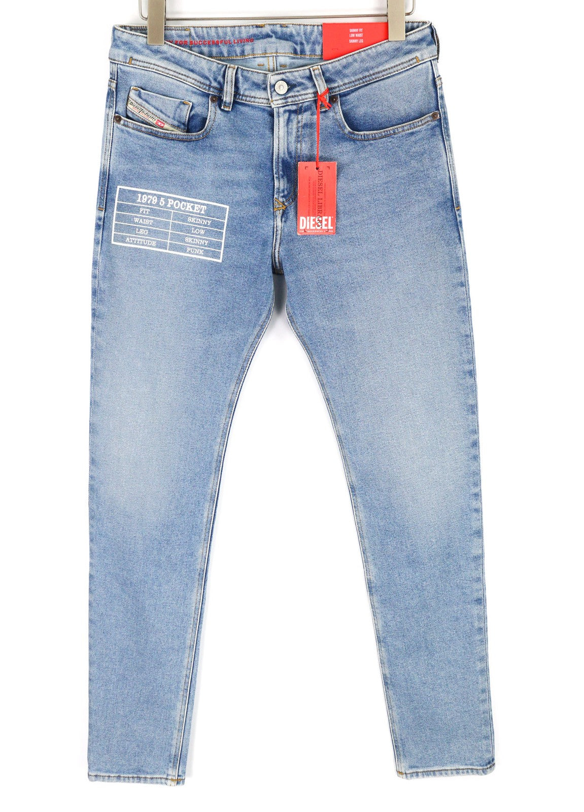 DIESEL 1979 Sleenker 9B92S Men Jeans W32/L32 Low Waist Skinny Fit Washed Blue