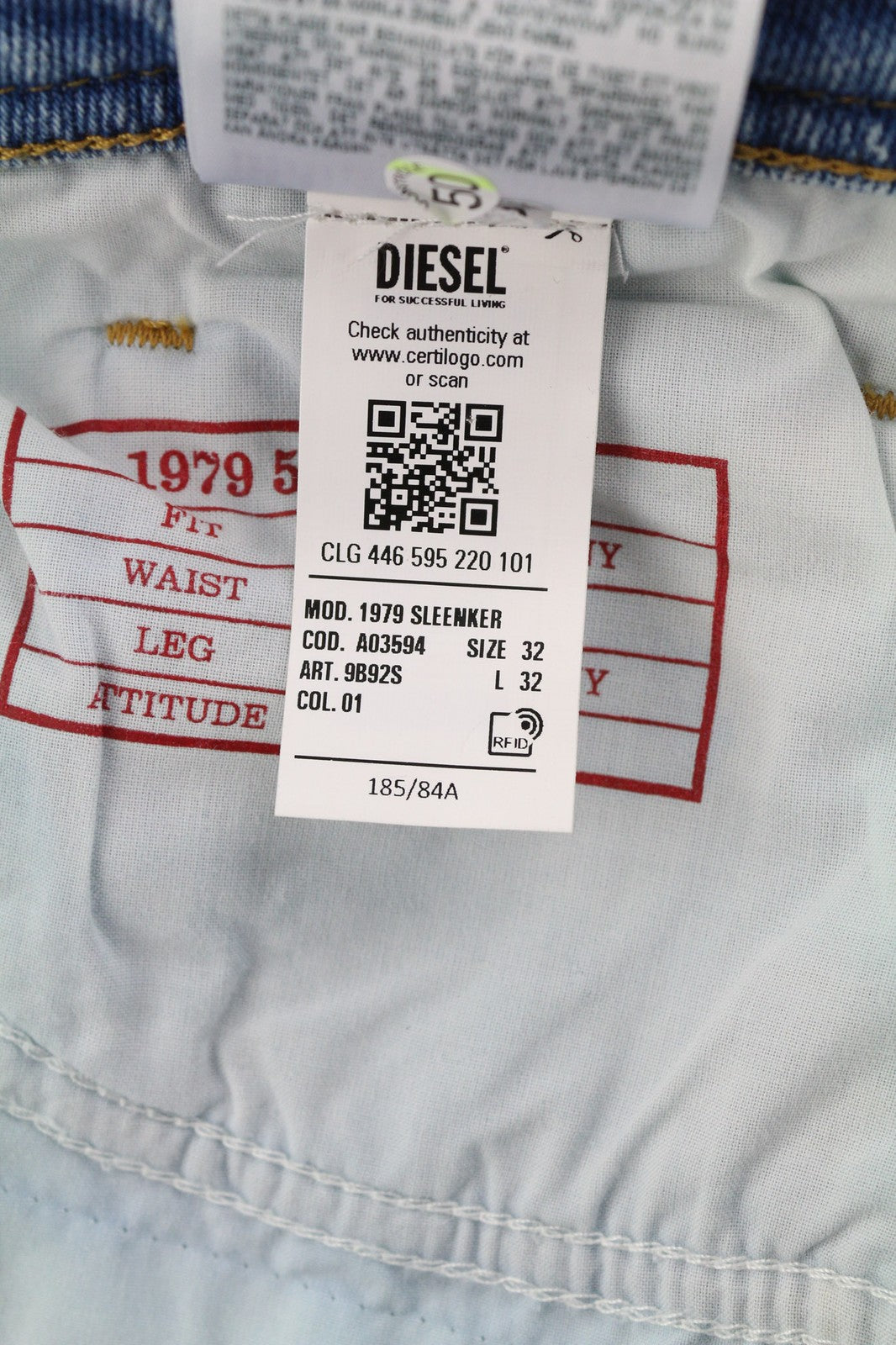 DIESEL 1979 Sleenker 9B92S Men Jeans W32/L32 Low Waist Skinny Fit Washed Blue