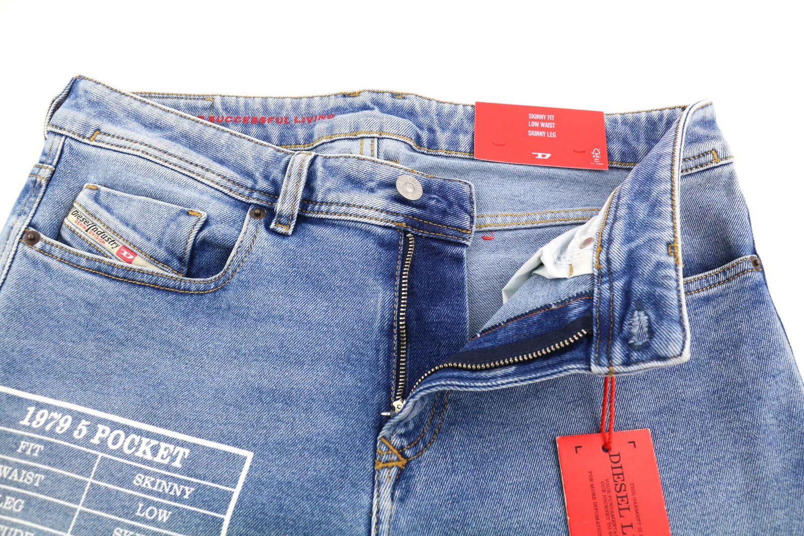 DIESEL 1979 Sleenker 9B92S Men Jeans W32/L32 Low Waist Skinny Fit Washed Blue