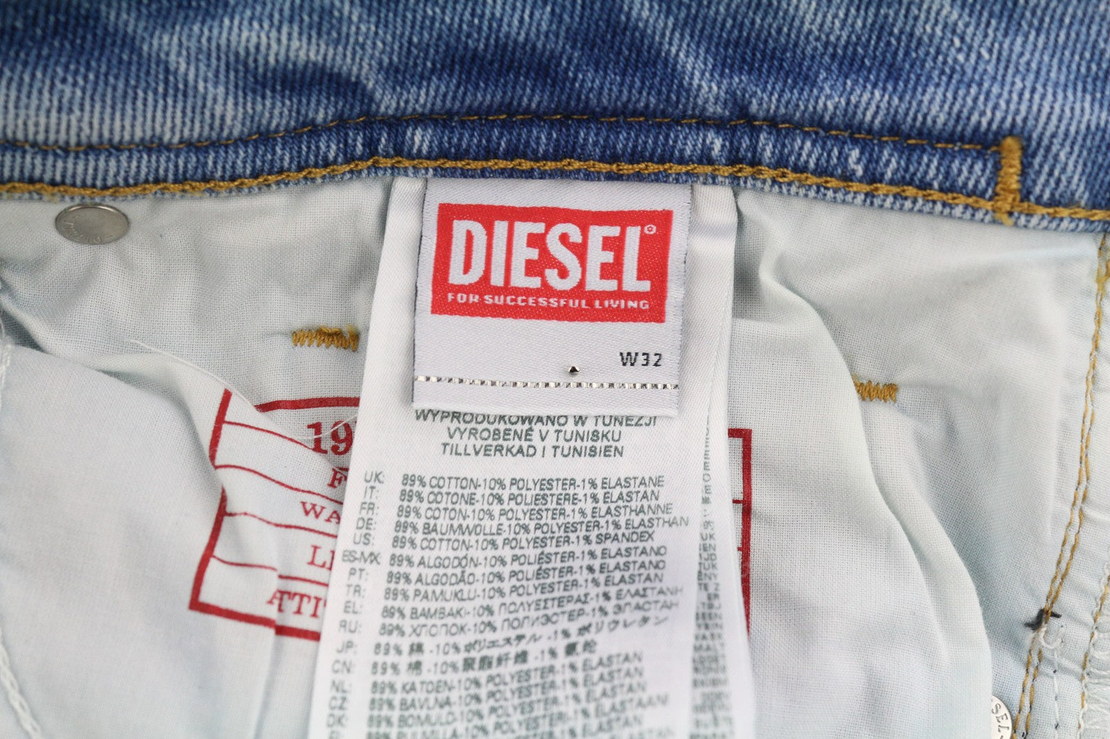 DIESEL 1979 Sleenker 9B92S Men Jeans W32/L32 Low Waist Skinny Fit Washed Blue