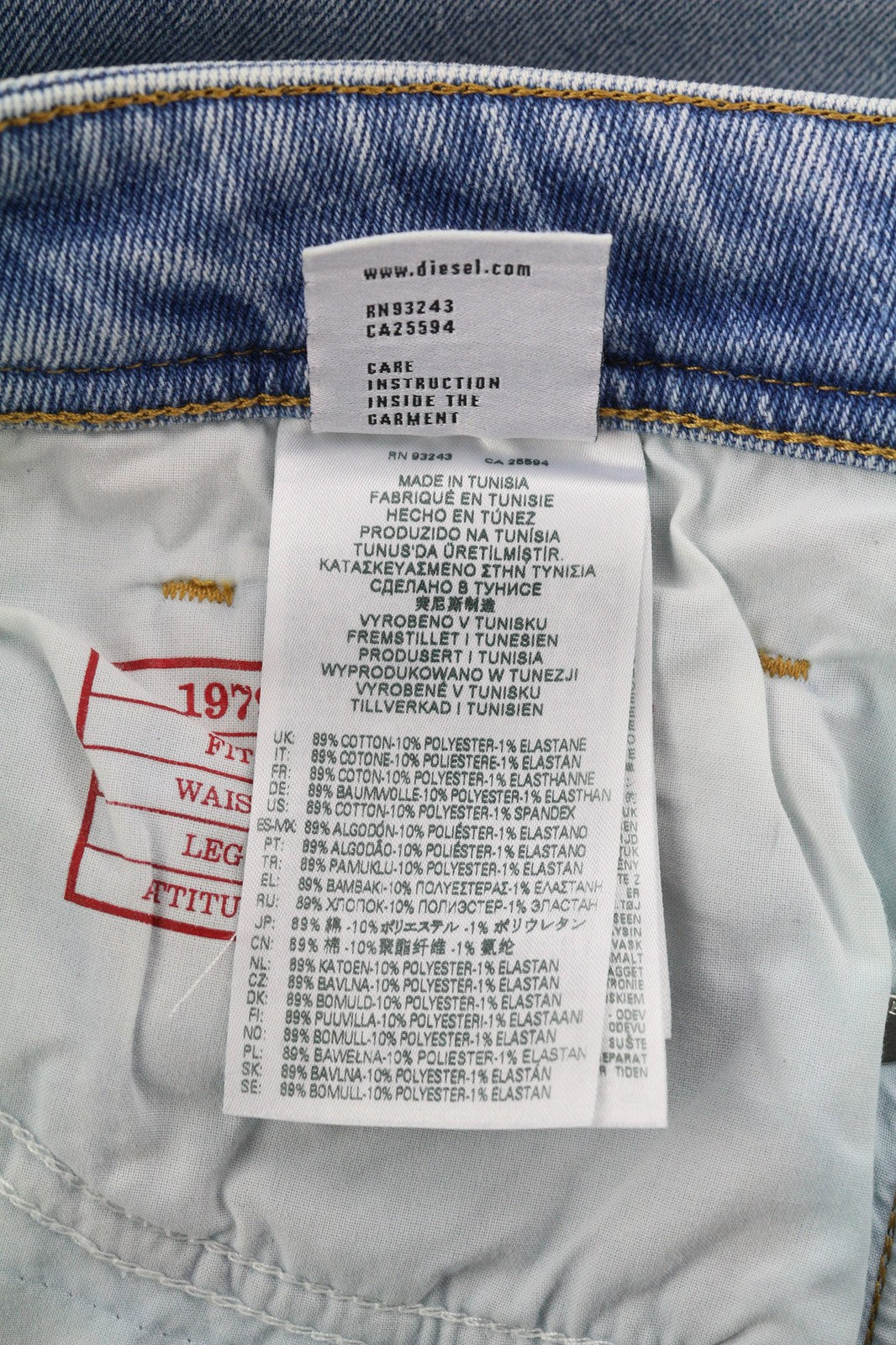 DIESEL 1979 Sleenker 9B92S Men Jeans W32/L32 Low Waist Skinny Fit Washed Blue