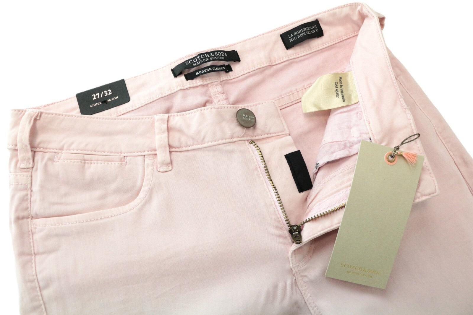 MAISON SCOTCH La Bohemienne W27/L32 Women's Pink Skinny Zip Hem Jeans
