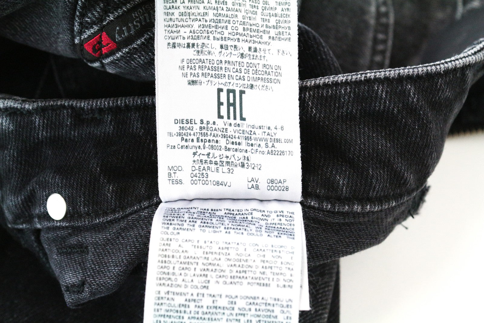 DIESEL D-Earlie 080AP W27/L32 Crop Slim Black Washed Cotton Stretch