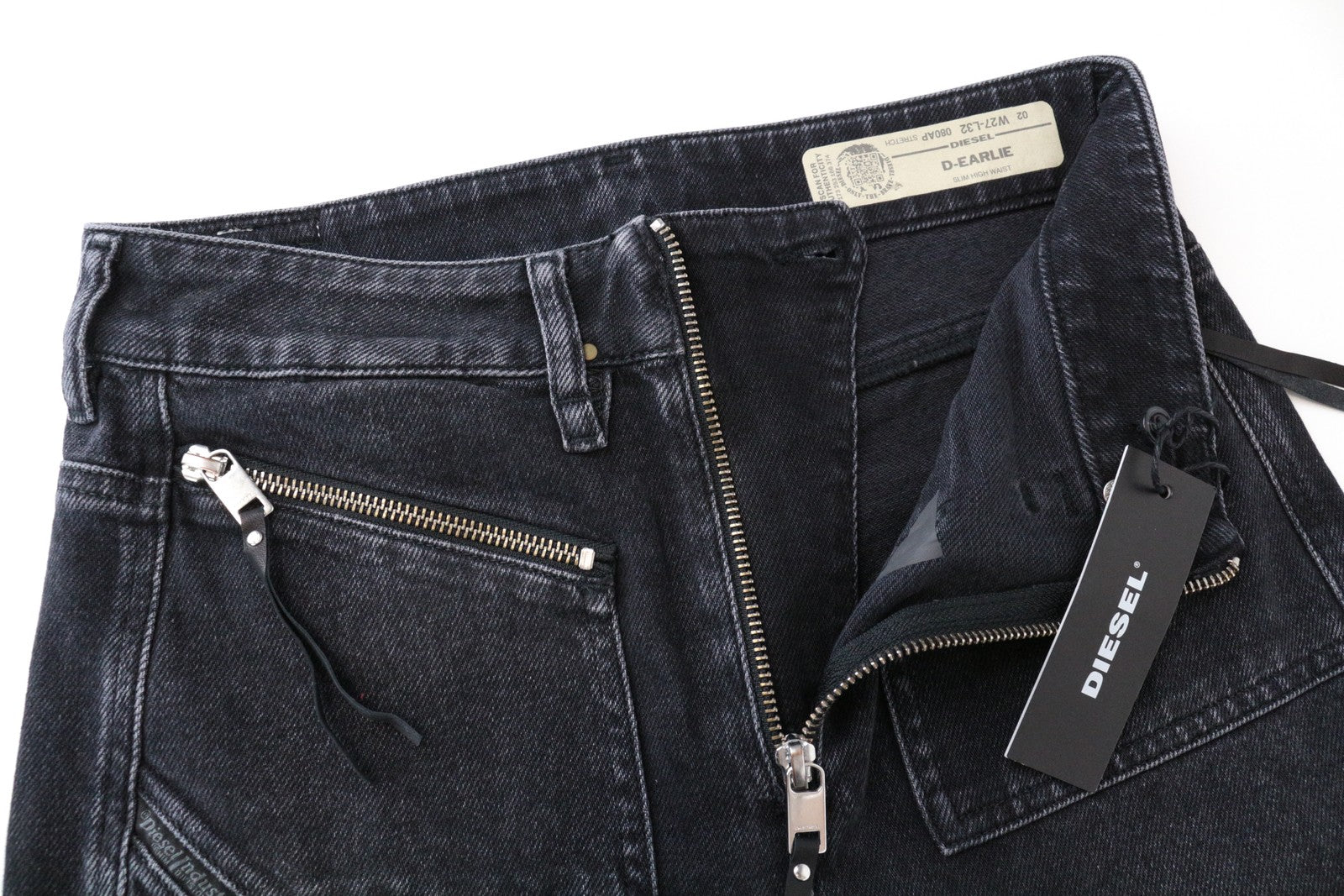 DIESEL D-Earlie 080AP W27/L32 Crop Slim Black Washed Cotton Stretch