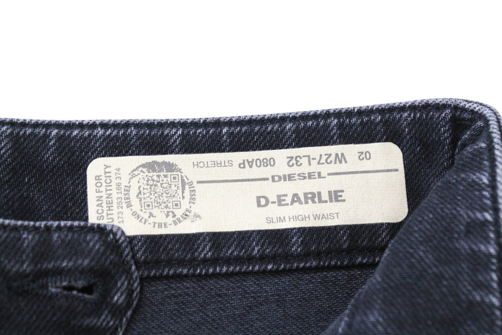 DIESEL D-Earlie 080AP W27/L32 Crop Slim Black Washed Cotton Stretch