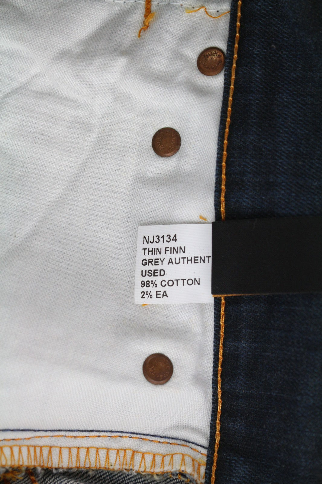 NUDIE Thin Finn Grey Authentique Used Mens Jeans W31/L32 Cotton Faded Zip