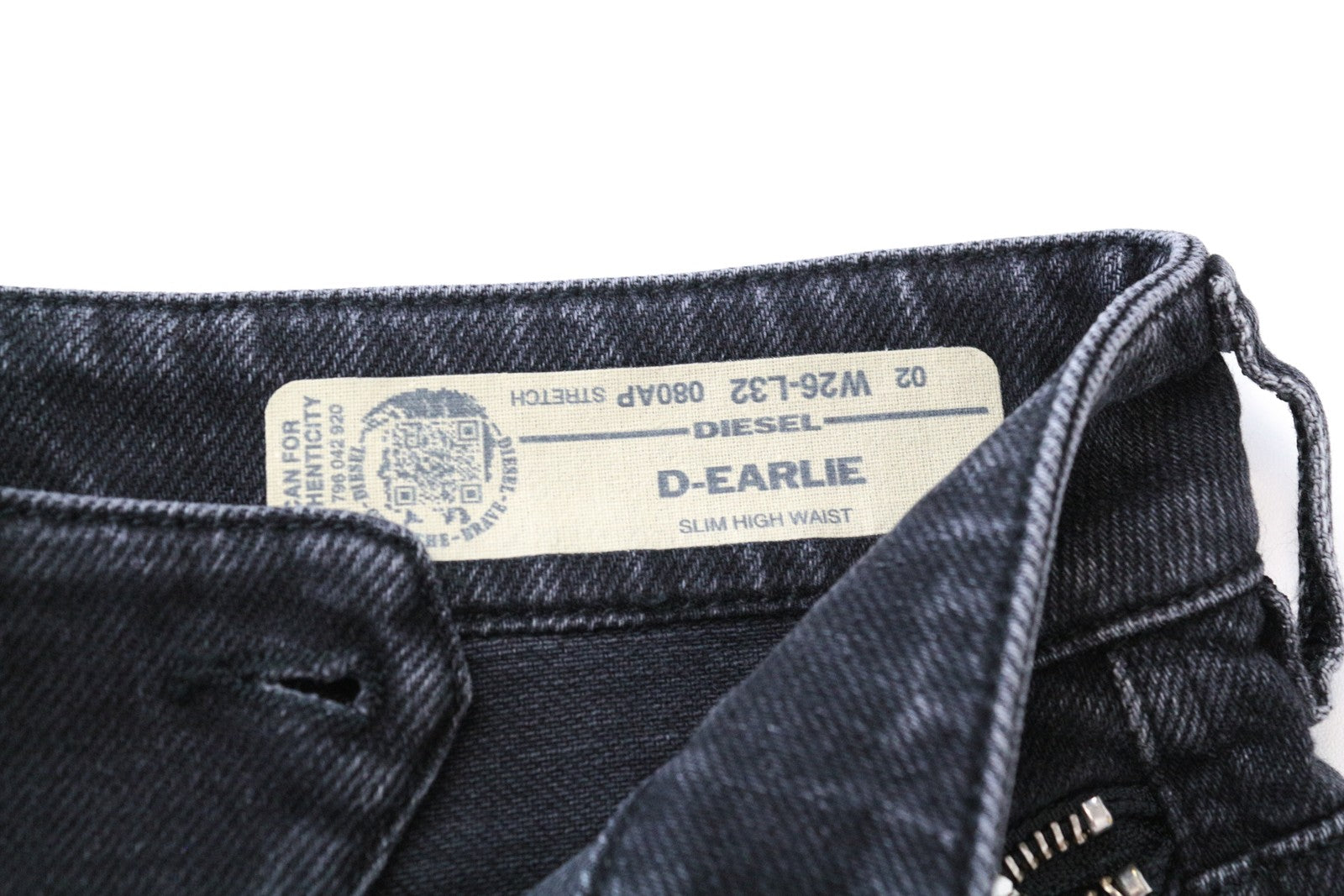 DIESEL D-Earlie 080AP W26/L32 Washed Black Slim Stretch Cotton Jeans