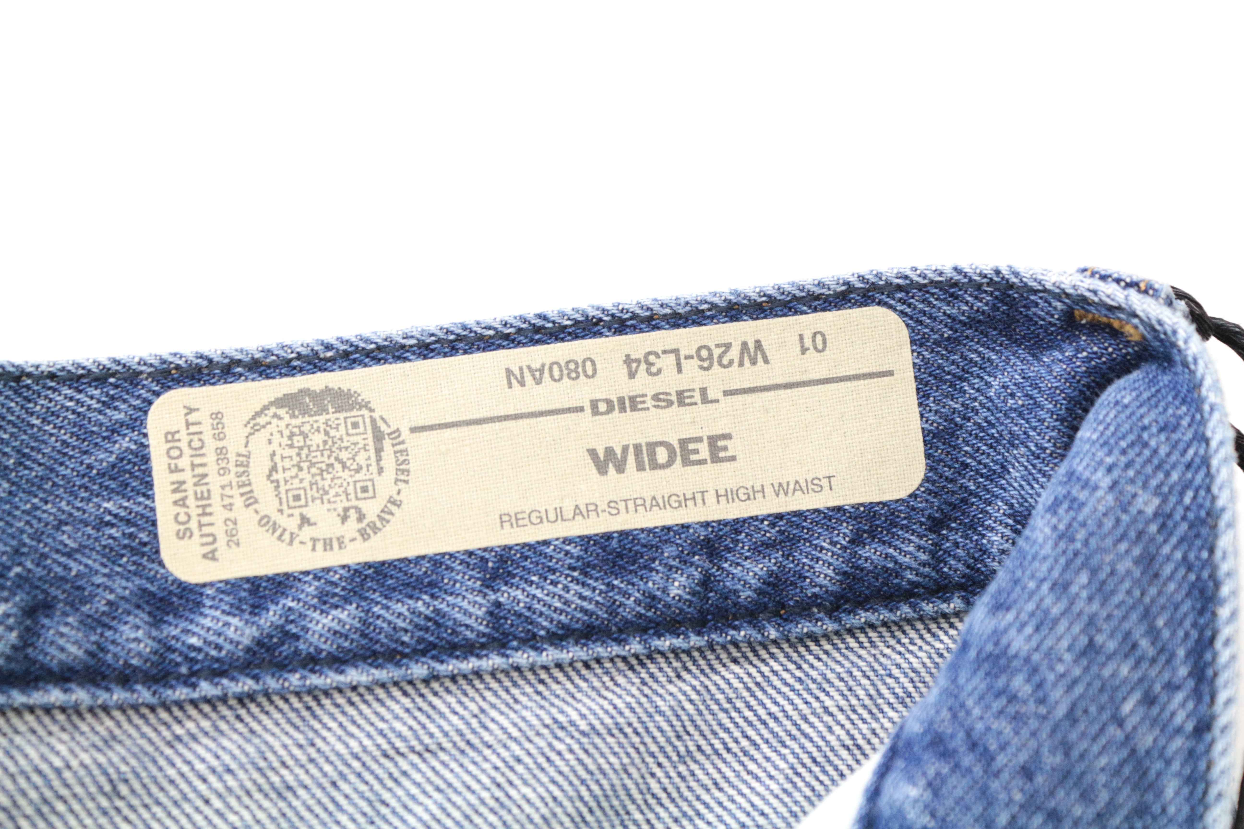 DIESEL Widee 080AN Women's W26/L34 Straight Blue Washed Denim Jeans