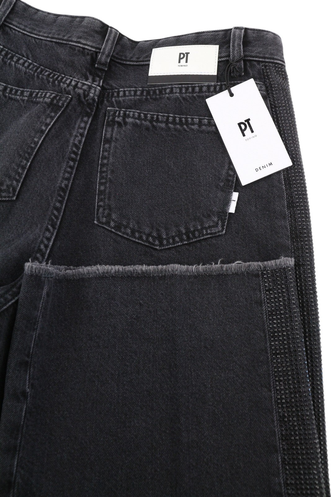 PT TORINO Tracy Womens Jeans W28  Black Straight  Rhinestones Side Ankle