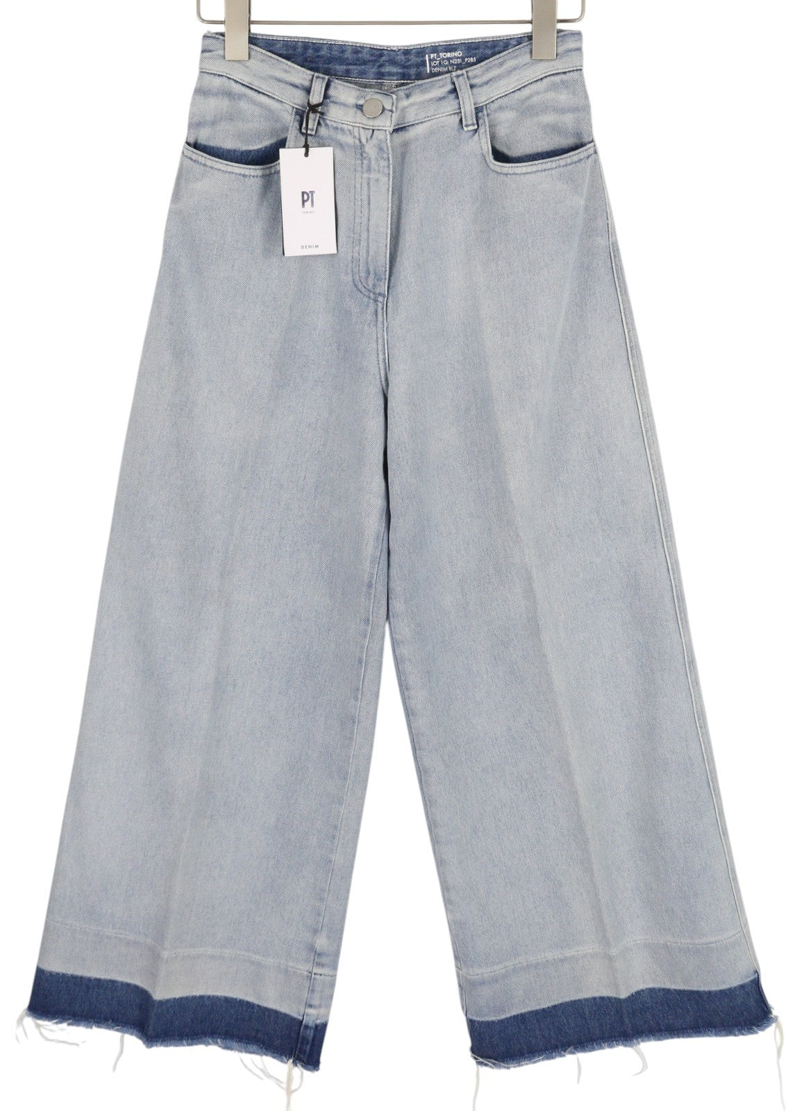 PT TORINO Womens Jeans W30  Blue Washed Unfinished Hems Wide Leg Ankle Zip