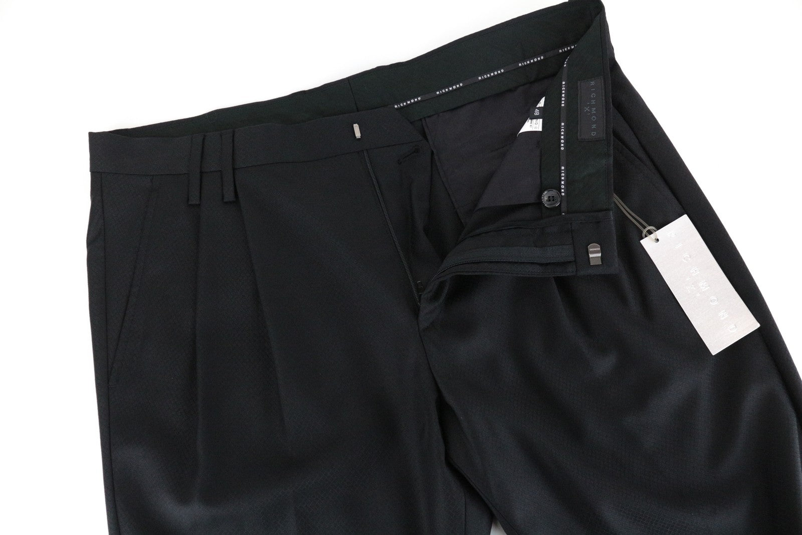 RICHMOND IT48 Men's Black Wool Pleated Chino Designer Dress Trousers