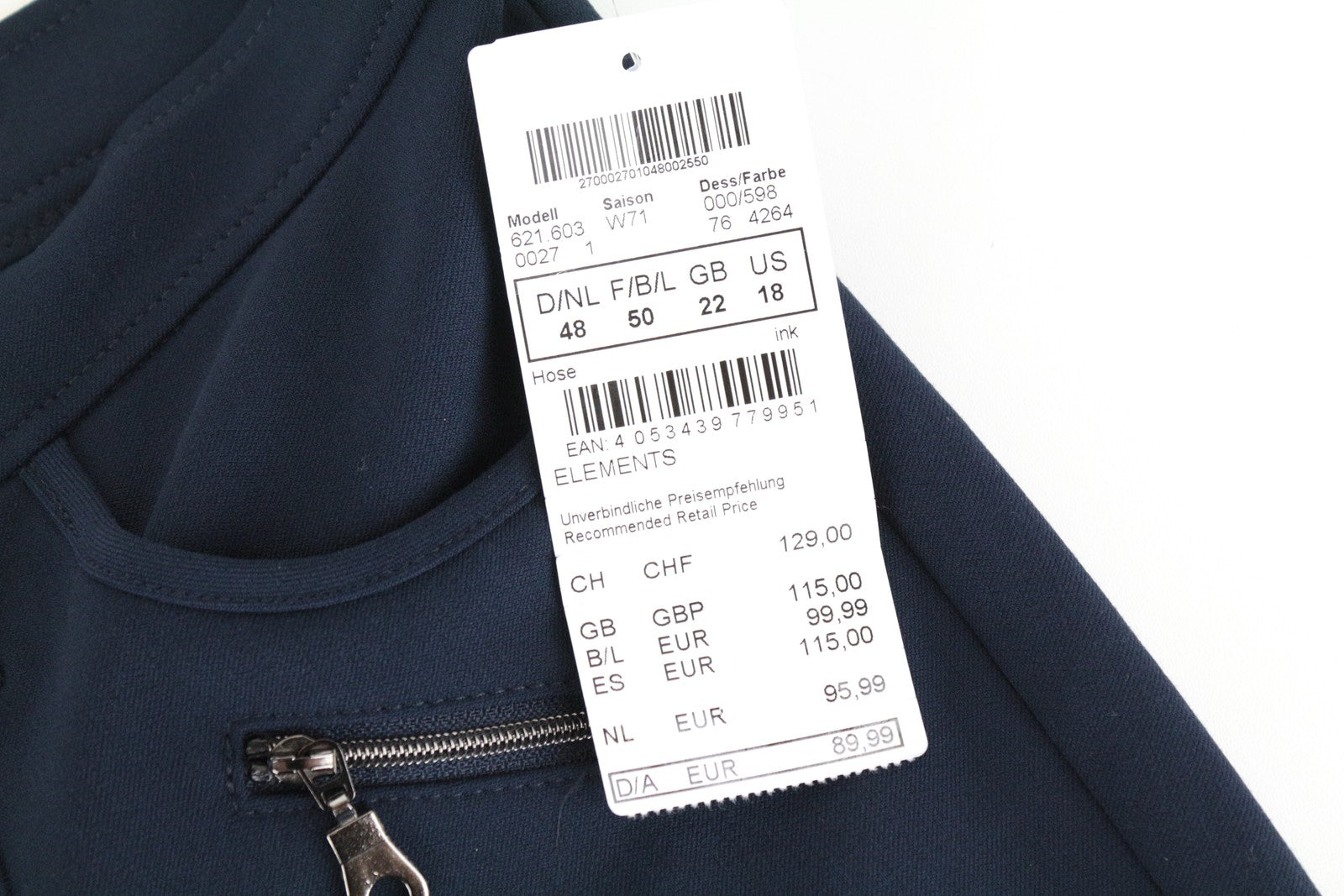 FRANK WALDER Brenda Women's Ink Blue UK22 Slim Stretch Twill Pants