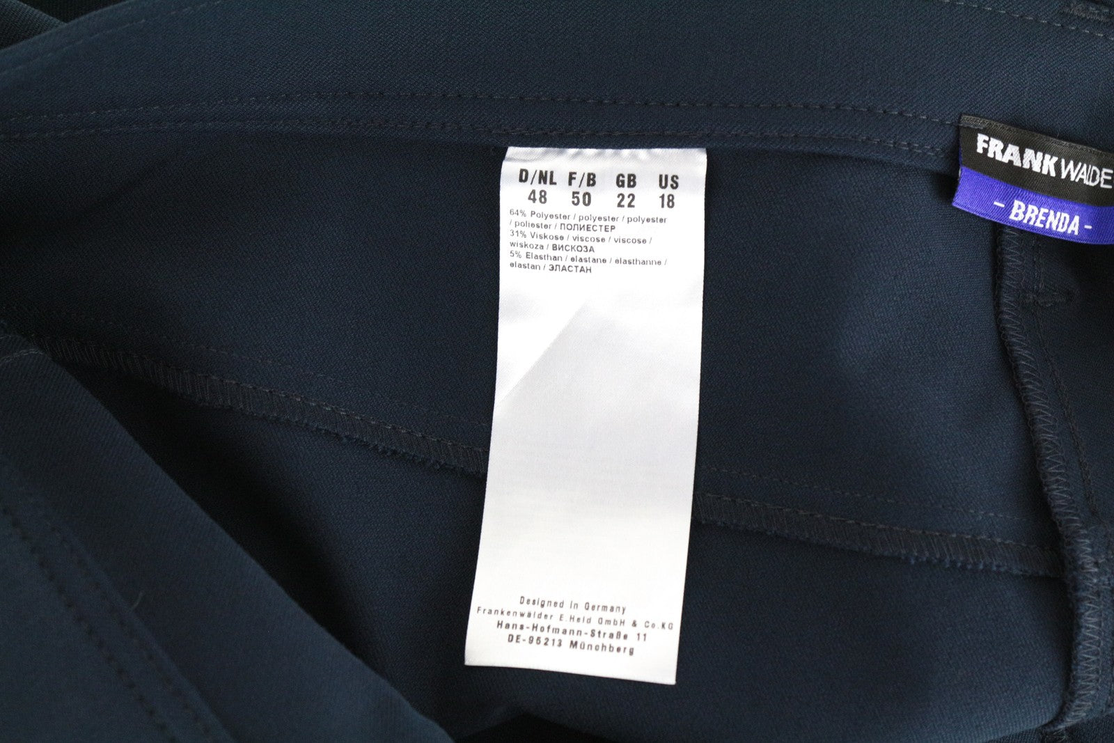 FRANK WALDER Brenda Women's Ink Blue UK22 Slim Stretch Twill Pants