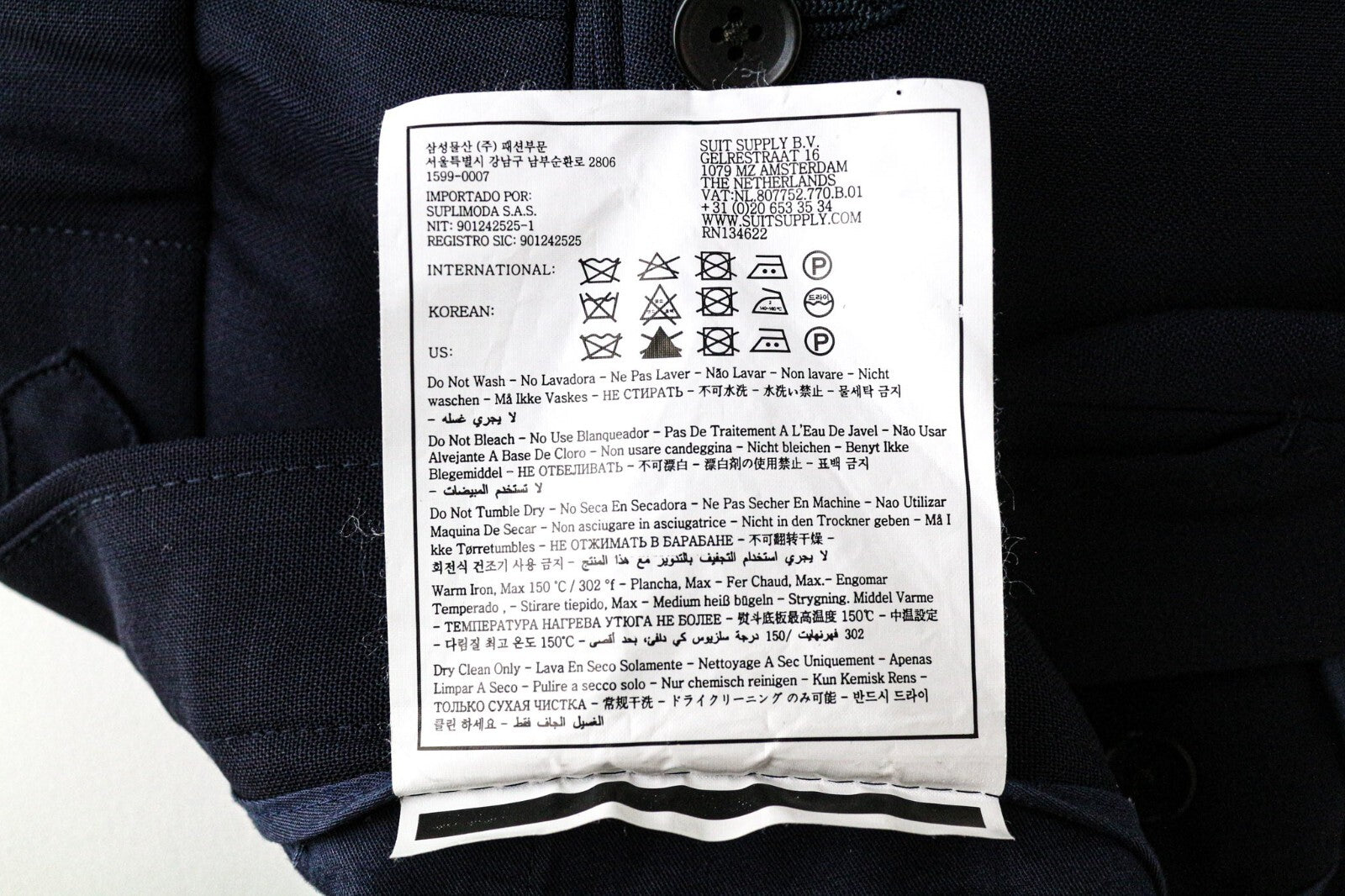 SUITSUPPLY Soho Mens Trousers UK44R Navy Blue Slim  Wool Flat-Front Classic