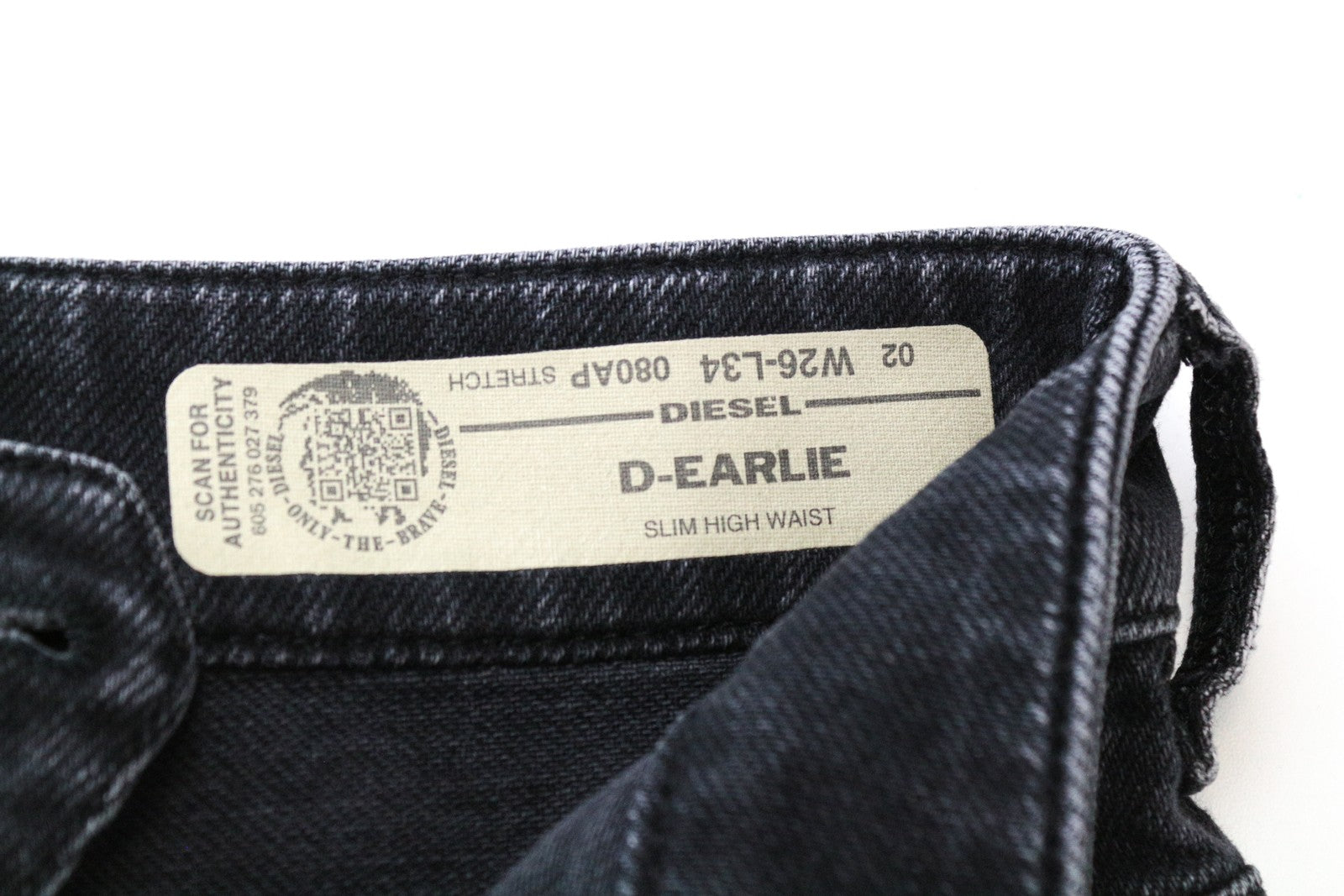 DIESEL D-Earlie 080AP W26/L34 Slim Crop Fit Black Stretch Women's Jeans