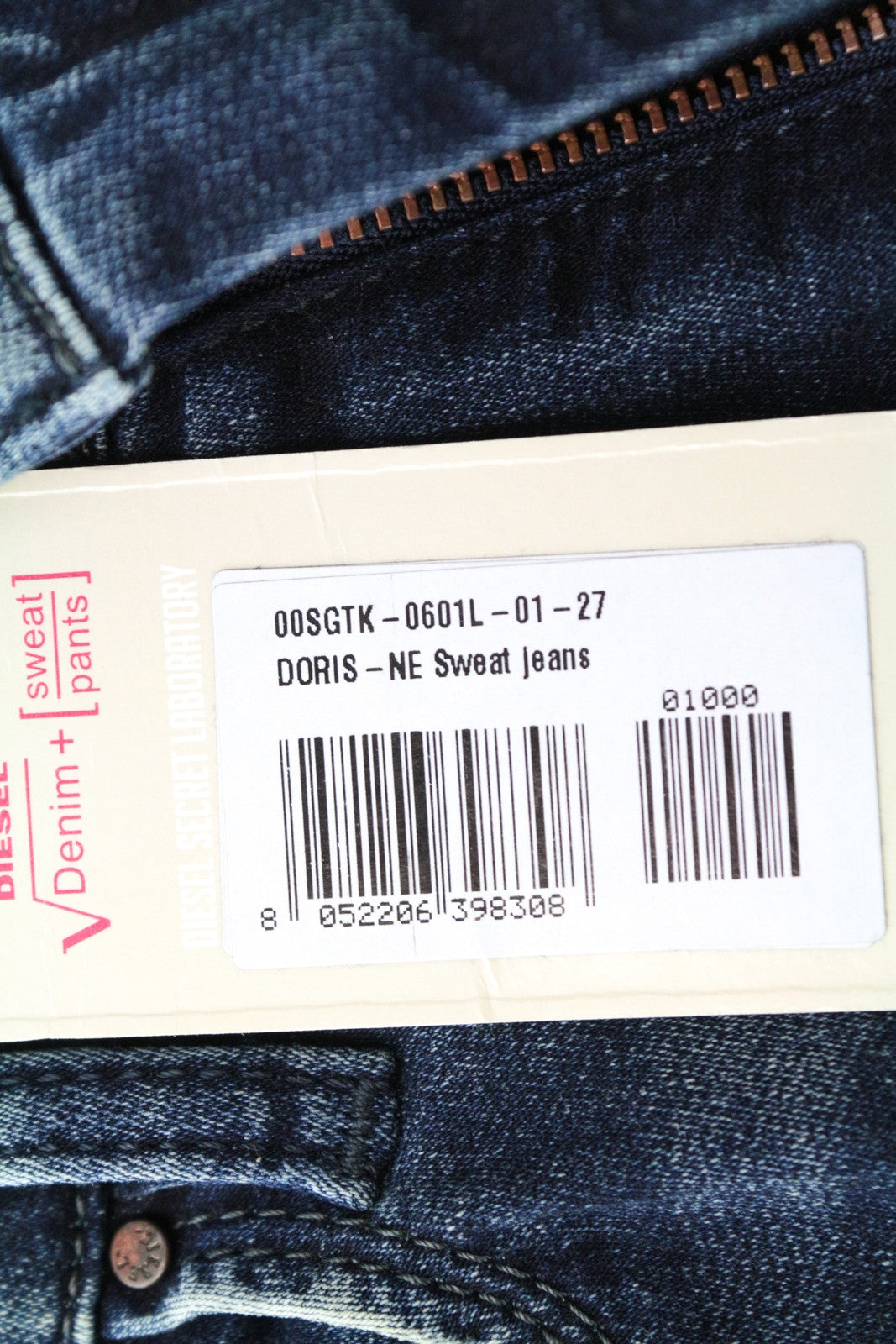 DIESEL Doris-NE 0601L W27 Women's Slim Blue Cotton Jogg Stretch Jeans