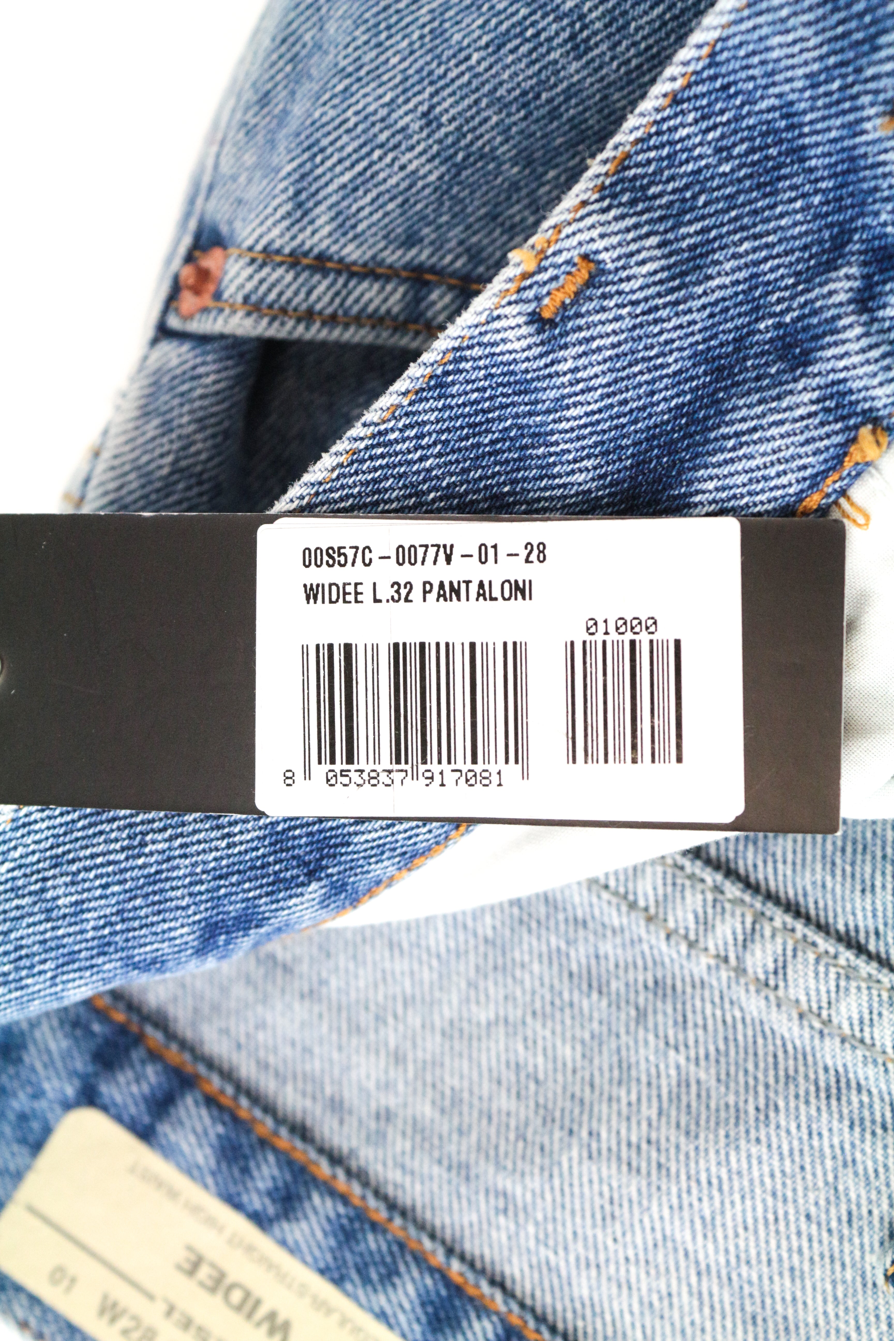 DIESEL Widee 0077V W28/L32 Pure Cotton Blue Washed Straight Jeans