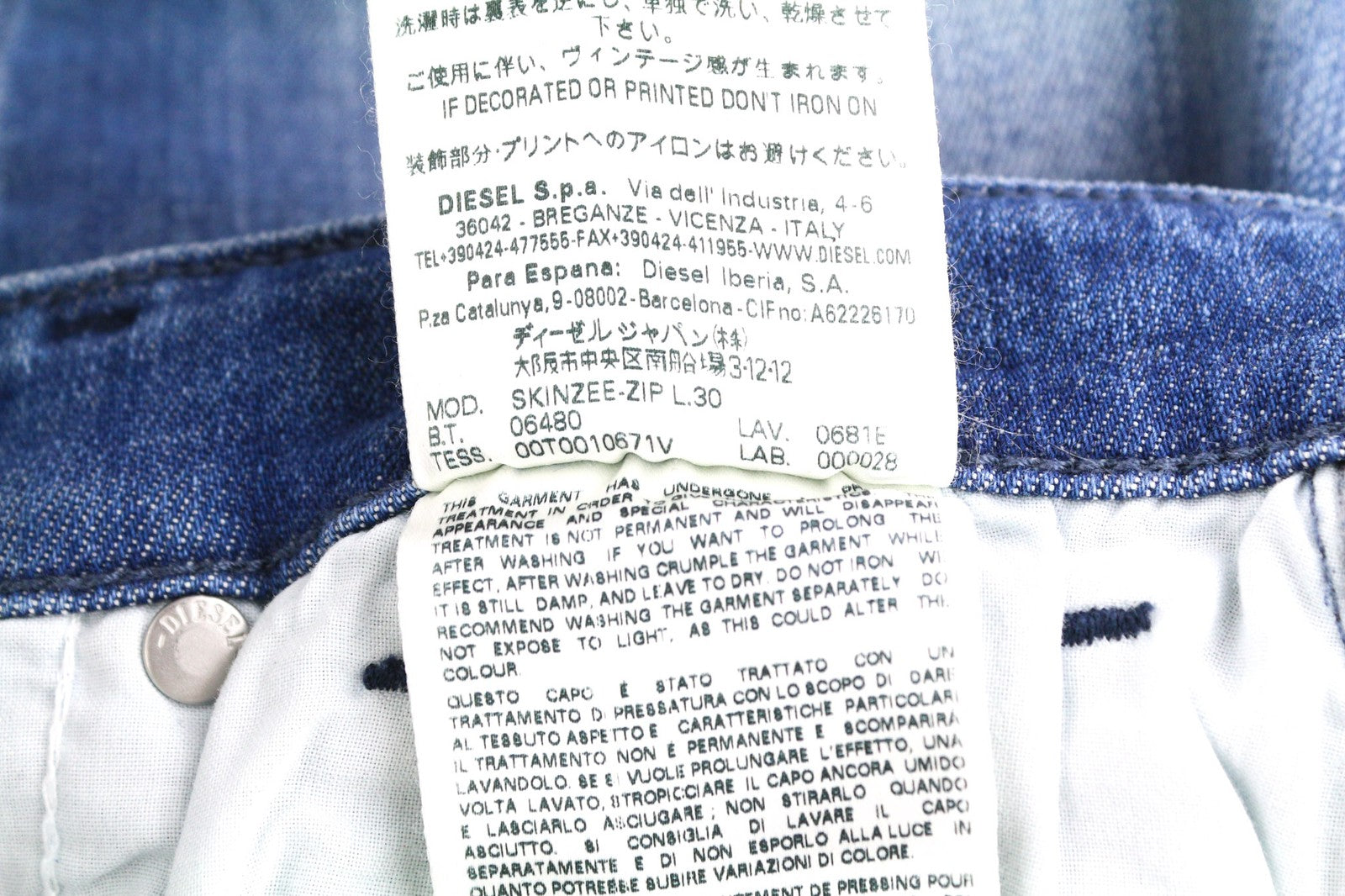 DIESEL Skinzee-Zip 0681E Womens Jeans W24/L30 Super Slim Skinny Regular Waist