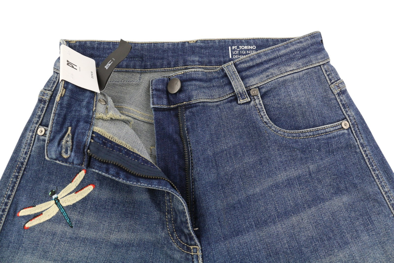 PT TORINO Cyndi Womens Jeans W26 Blue Embroidered High Waist Flared Leg RRP€250