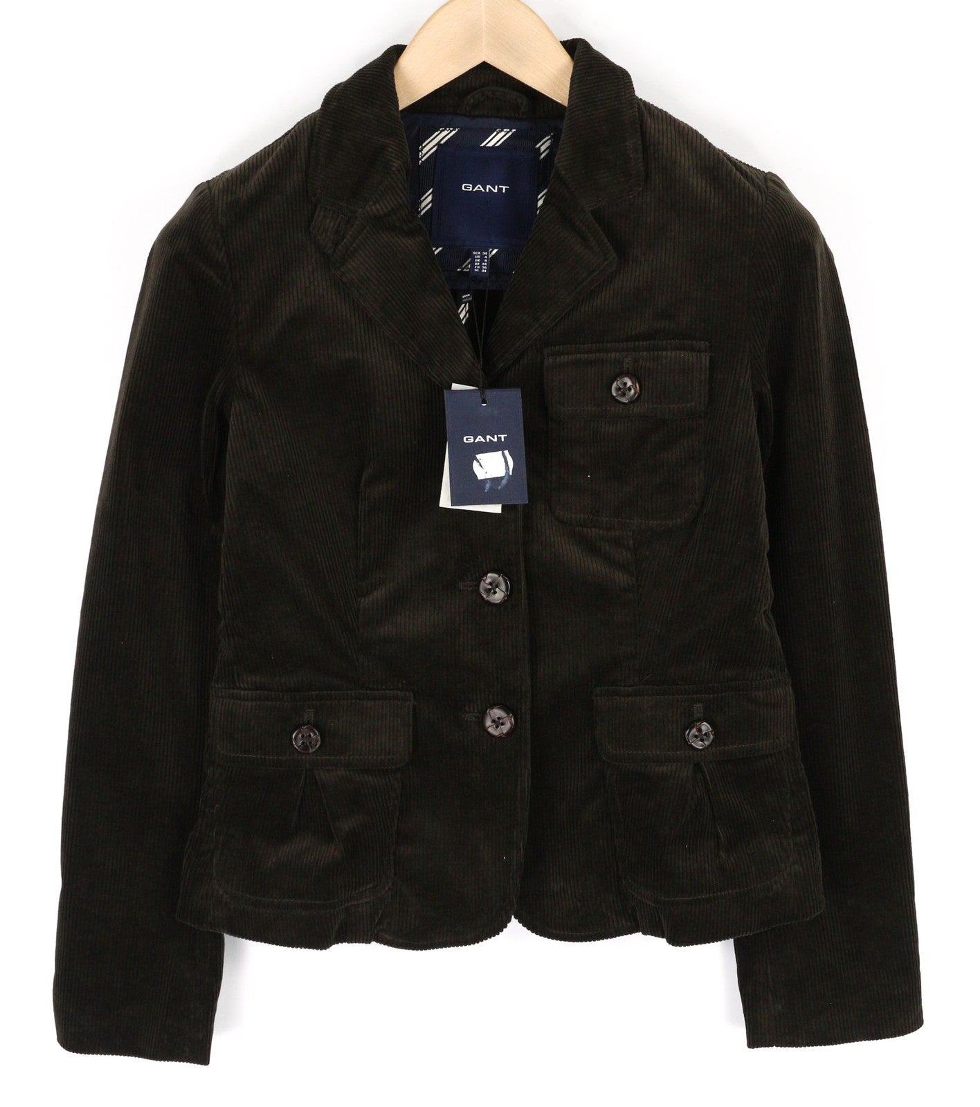 GANT Womens Blazer EU34 Dark Brown Cotton Stretch Corduroy