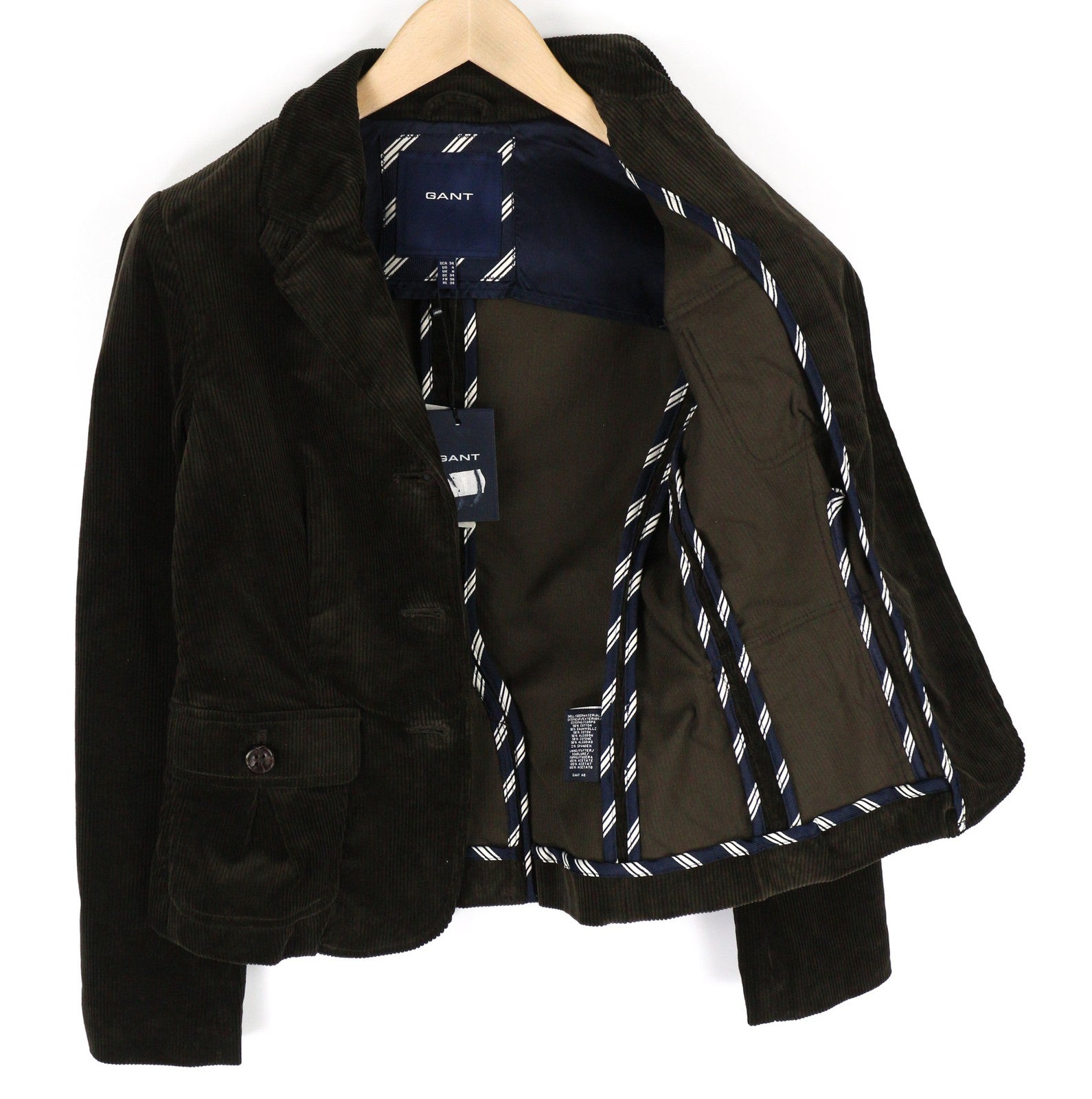 GANT Womens Blazer EU34 Dark Brown Cotton Stretch Corduroy