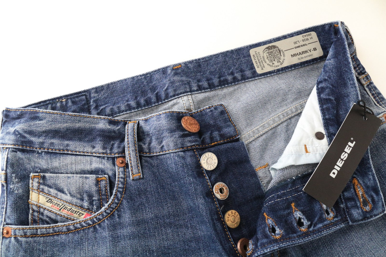 DIESEL Mharky-B 085AG Men's W28/L30 Skinny Fit Blue Washed Jeans