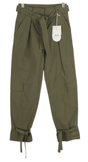 LIU JO Cargo Pocket Womens Trousers W28 Khaki Straps Details Belted High Waist