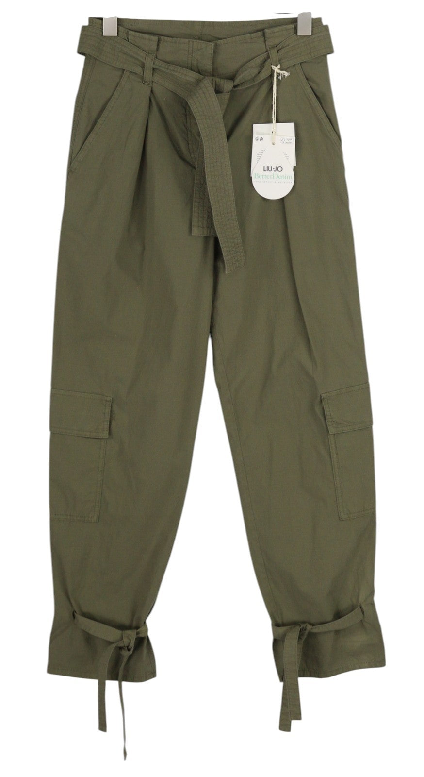 LIU JO Cargo Pocket Womens Trousers W28 Khaki Straps Details Belted High Waist