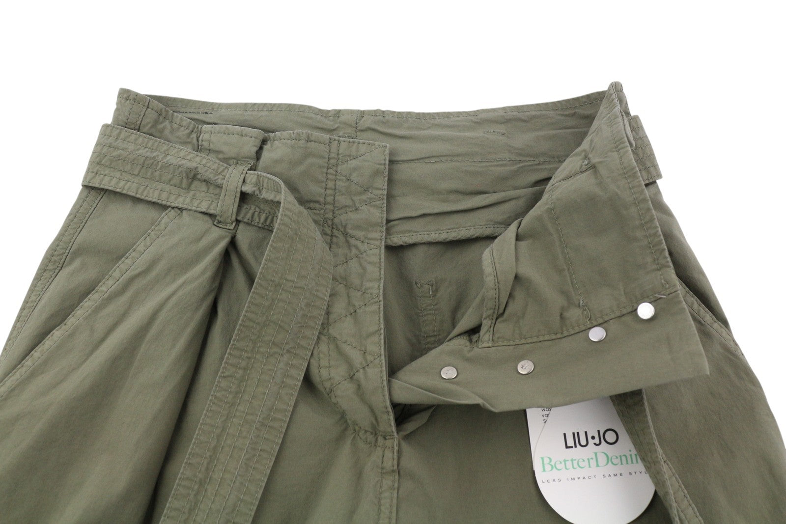 LIU JO Cargo Pocket Womens Trousers W28 Khaki Straps Details Belted High Waist