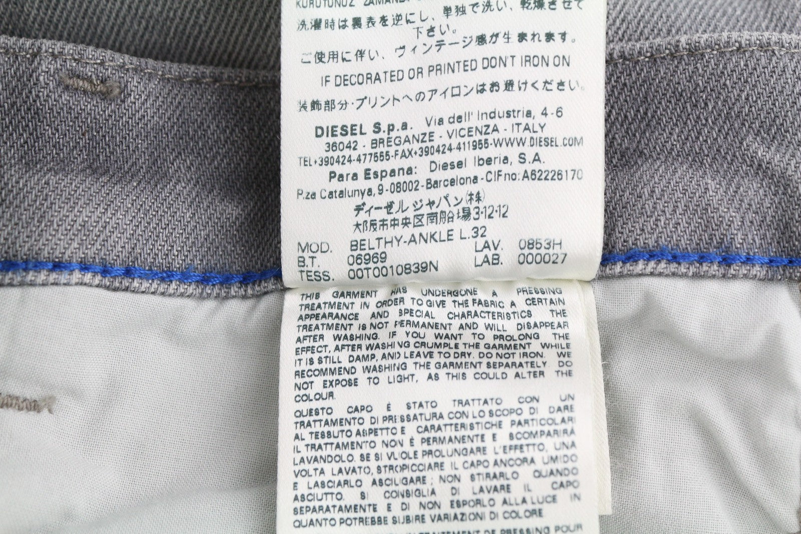 DIESEL Belthy-Ankle 0853H Womens Jeans W26/L32 Slim Straight Low Waist RRP€200