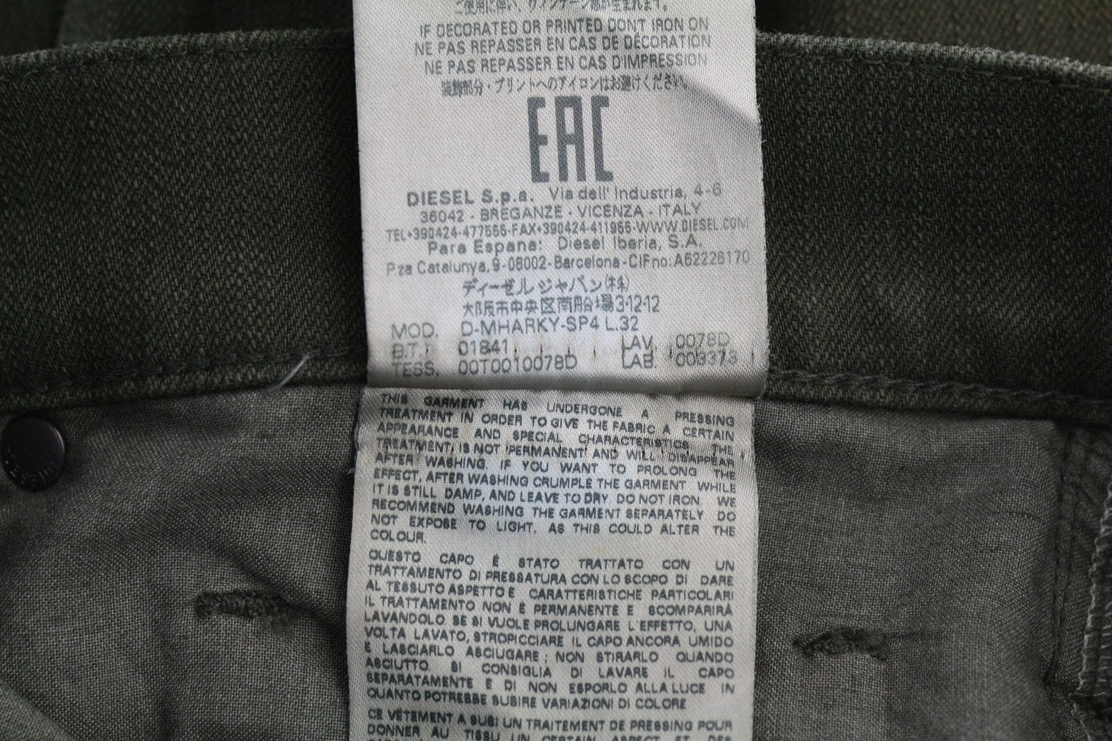 DIESEL D-Mharky-SP4 0078D Mens Jeans W32/L32 Slim Skinny Stretch Buttoned Brown